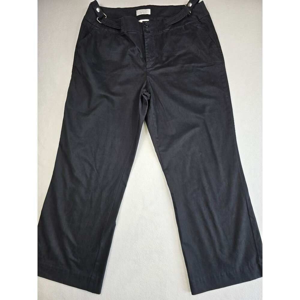 Christopher & Banks Black Petite Pants 16P Wide Leg Cotton Blend Womens